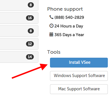 Install VSee button on the support page