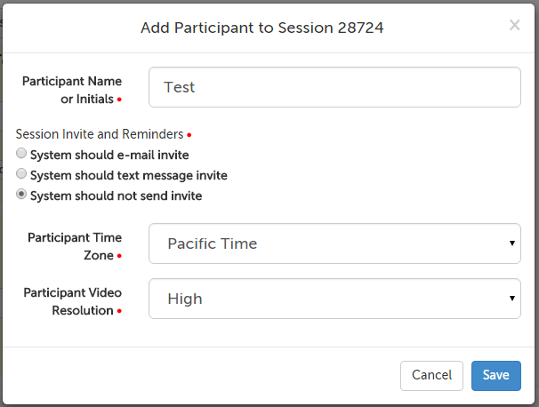 Add Session Participant message