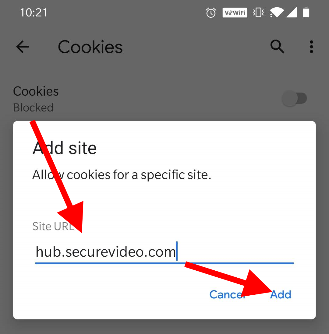 Enter URL for site exception
