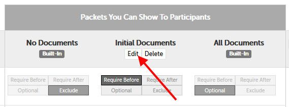 Edit button below the "Initial Documents" example packet