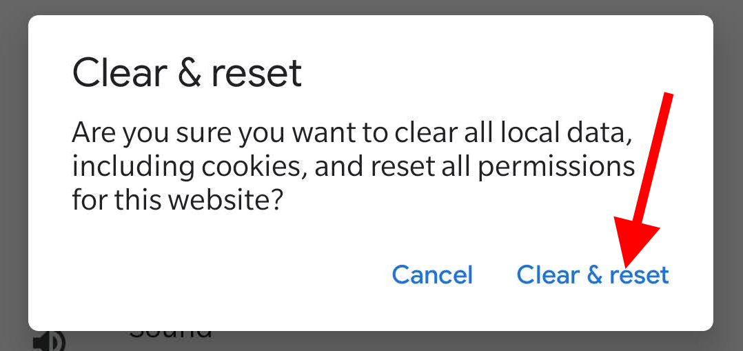 Arrow pointing at the "Clear & reset" button
