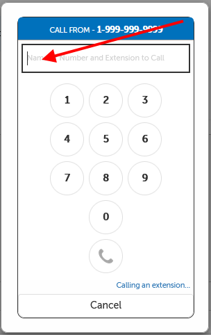 Dial pad, with arrow pointing to name lookup field