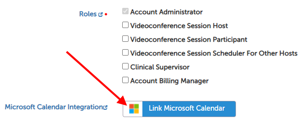 Arrow pointing at the "Link Microsoft Calendar" button