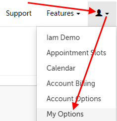 Arrow pointing at profile icon and then My Options